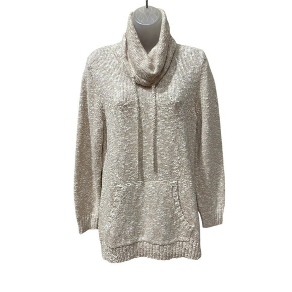 L.L.Bean Womens Medium Beige Cowl Neck Ragg Longer Sweater - Picture 8 of 8